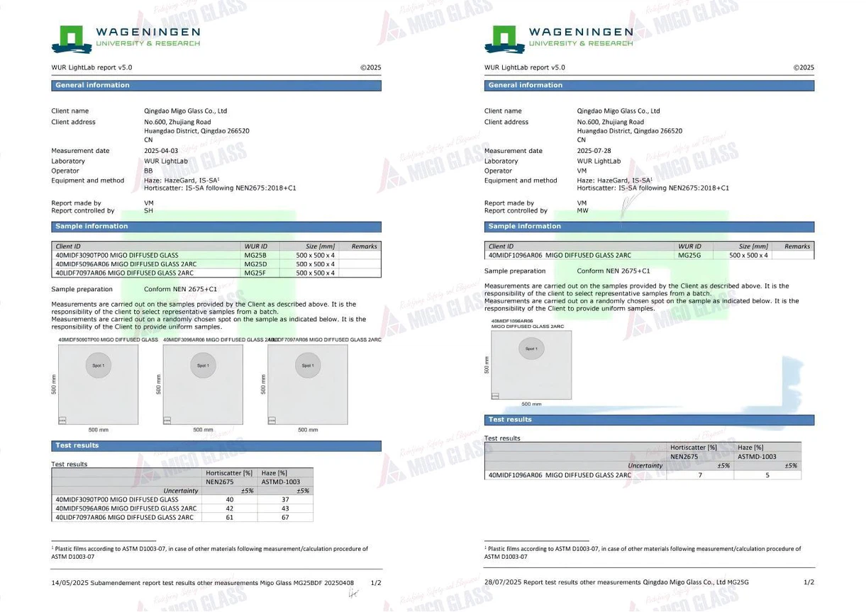 WUR test report of diffuse glass WUR test report of diffuse glass